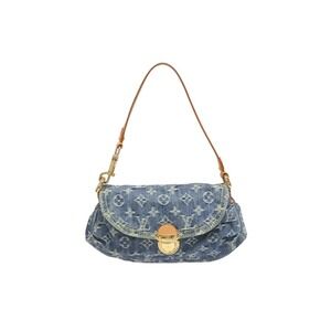 LOUIS VUITTON Pleaty handbag Monogram denim leather blue